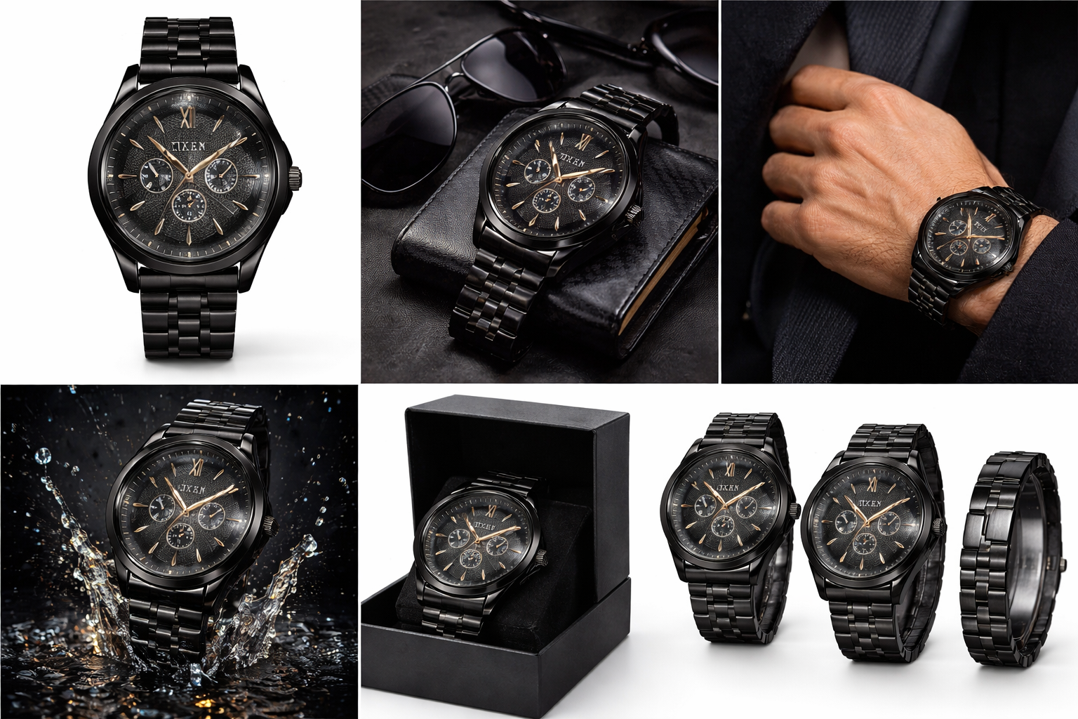 IXEN Elite Black Chronograph Men’s Watch – Stainless Steel Design