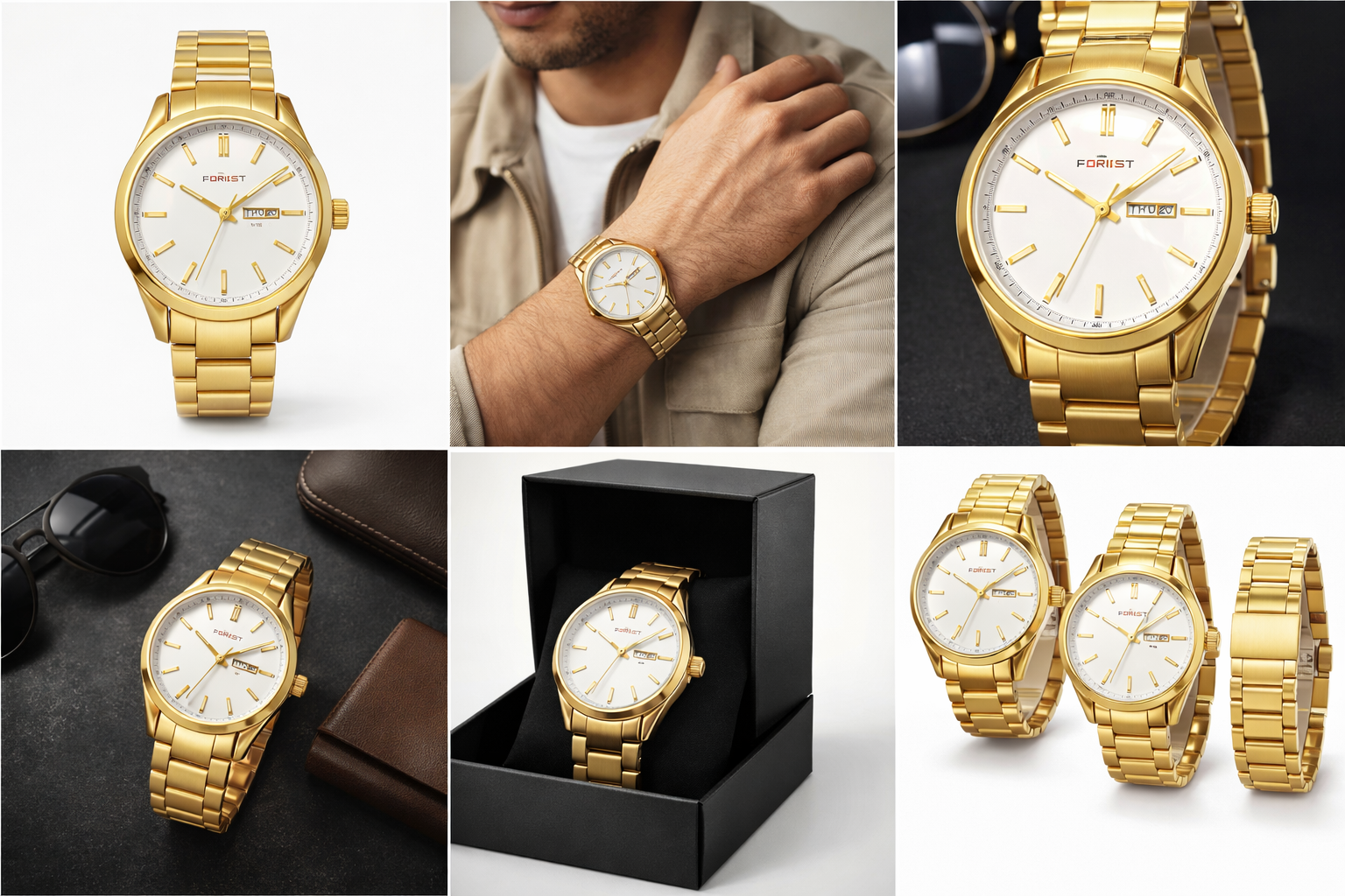 Luxury Gold Stainless Steel Men’s Watch with Day & Date Display