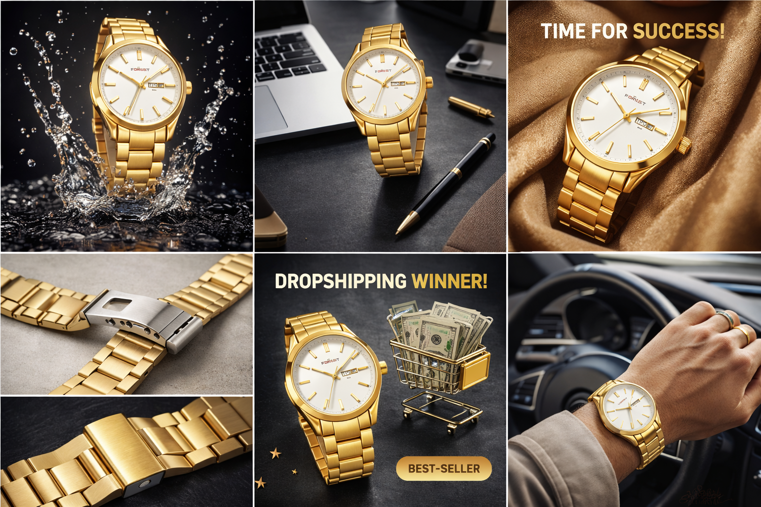 Luxury Gold Stainless Steel Men’s Watch with Day & Date Display