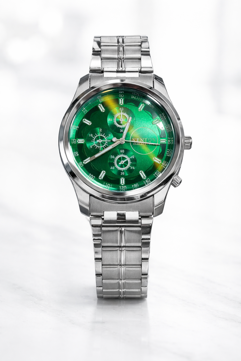 Men’s Premium Chronograph Watch with Green Dial & Steel Strap