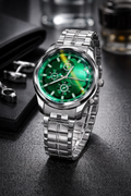 Men’s Premium Chronograph Watch with Green Dial & Steel Strap