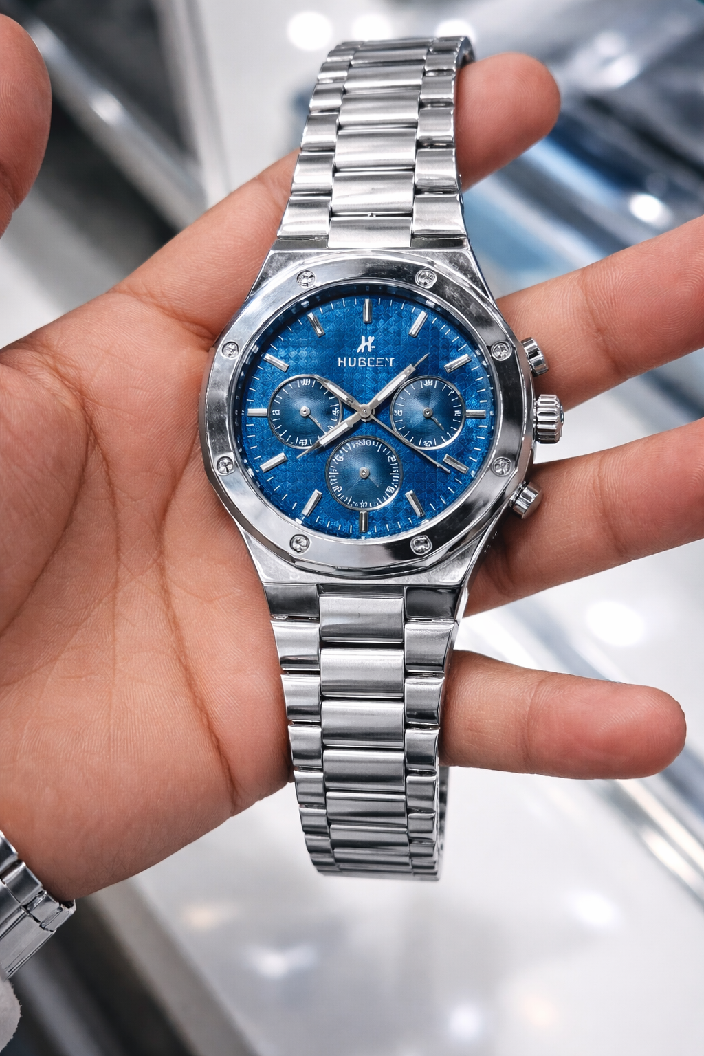 Men’s Luxury Chronograph Watch with Blue Dial & Steel Strap