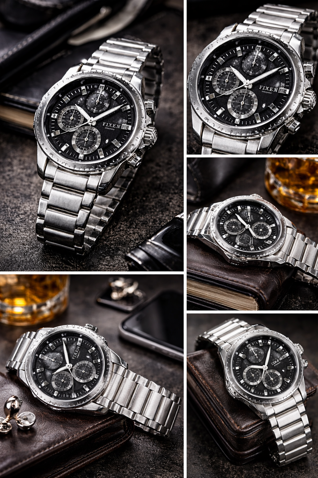 FIXENT Men’s Stainless Steel Chronograph Watch – Premium Black Dial