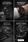 Classic Black Roman Dial Quartz Watch with Stainless Steel Bracelet
