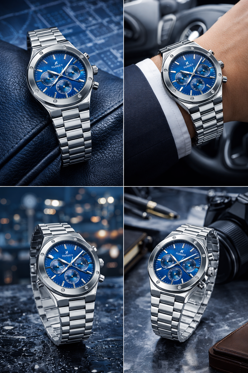 Men’s Luxury Chronograph Watch with Blue Dial & Steel Strap