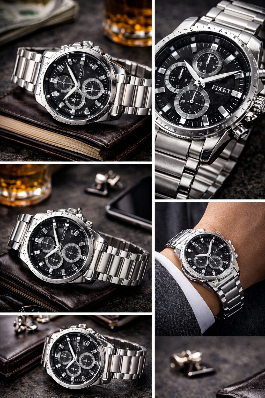 FIXENT Men’s Stainless Steel Chronograph Watch – Premium Black Dial