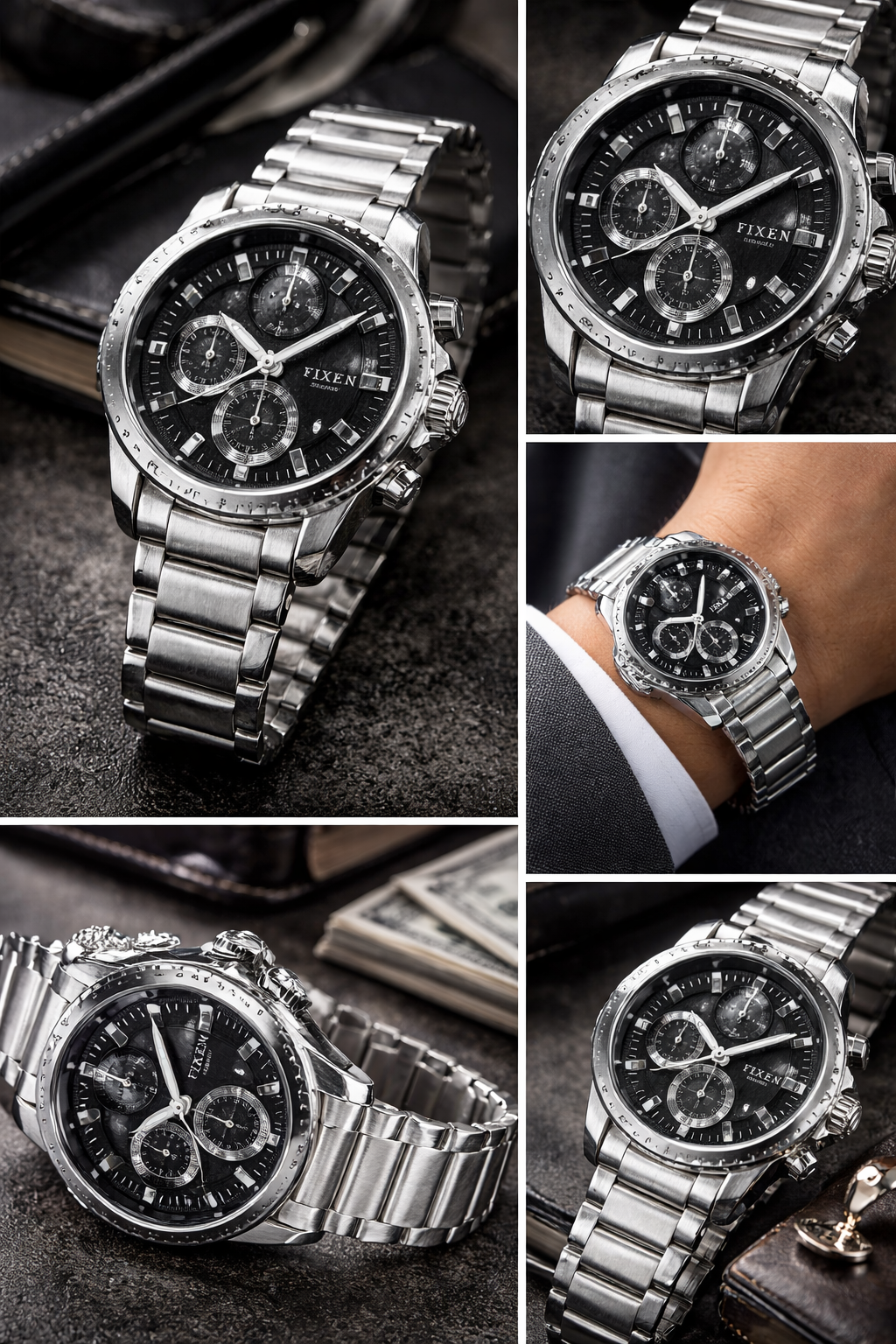 FIXENT Men’s Stainless Steel Chronograph Watch – Premium Black Dial